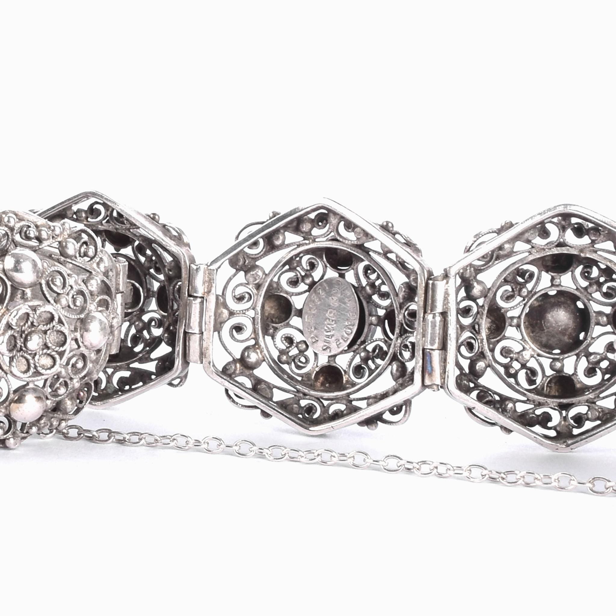 800 Silver Peruzzi Art Deco Filigree Floral Bracelet