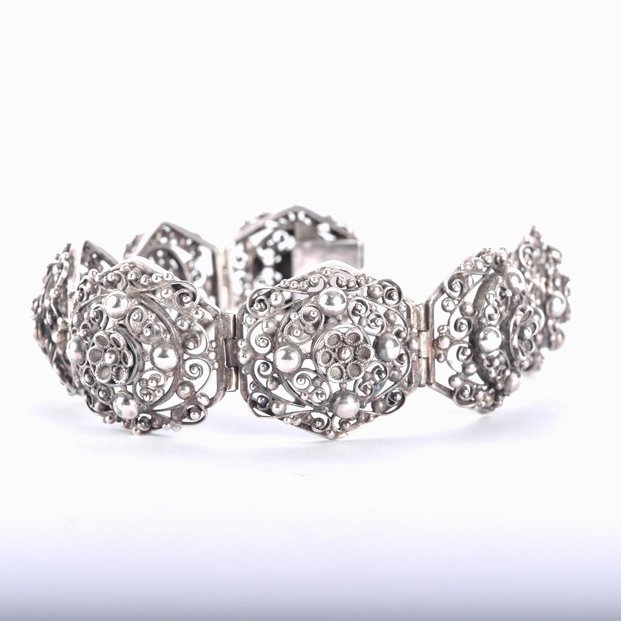 800 Silver Peruzzi Art Deco Filigree Floral Bracelet