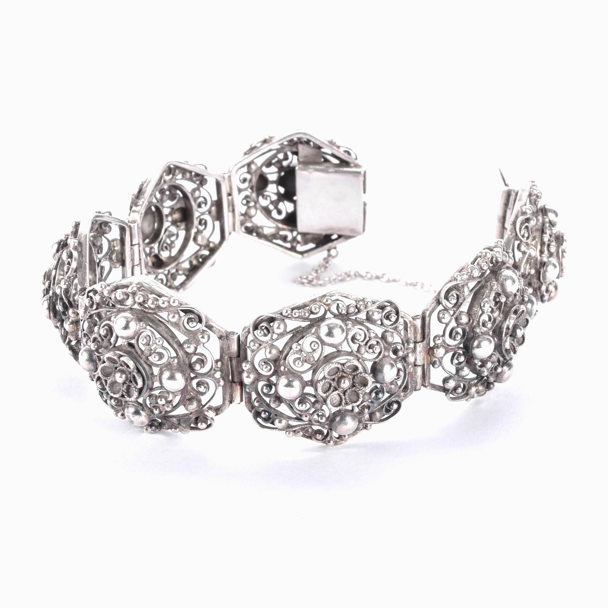 800 Silver Peruzzi Art Deco Filigree Floral Bracelet