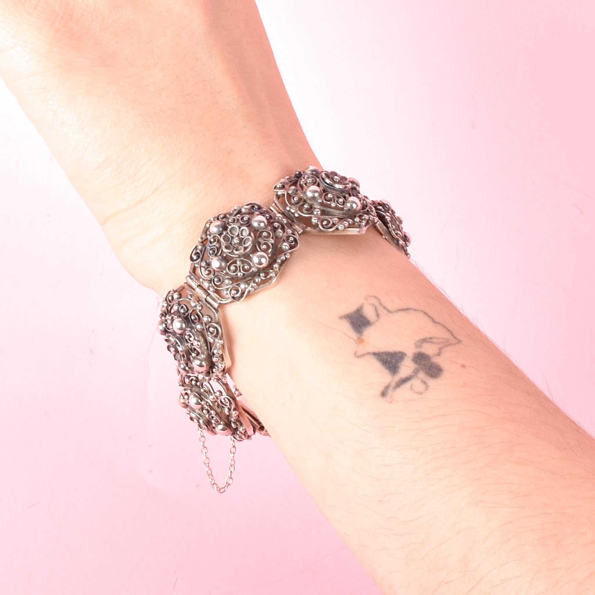 800 Silver Peruzzi Art Deco Filigree Floral Bracelet