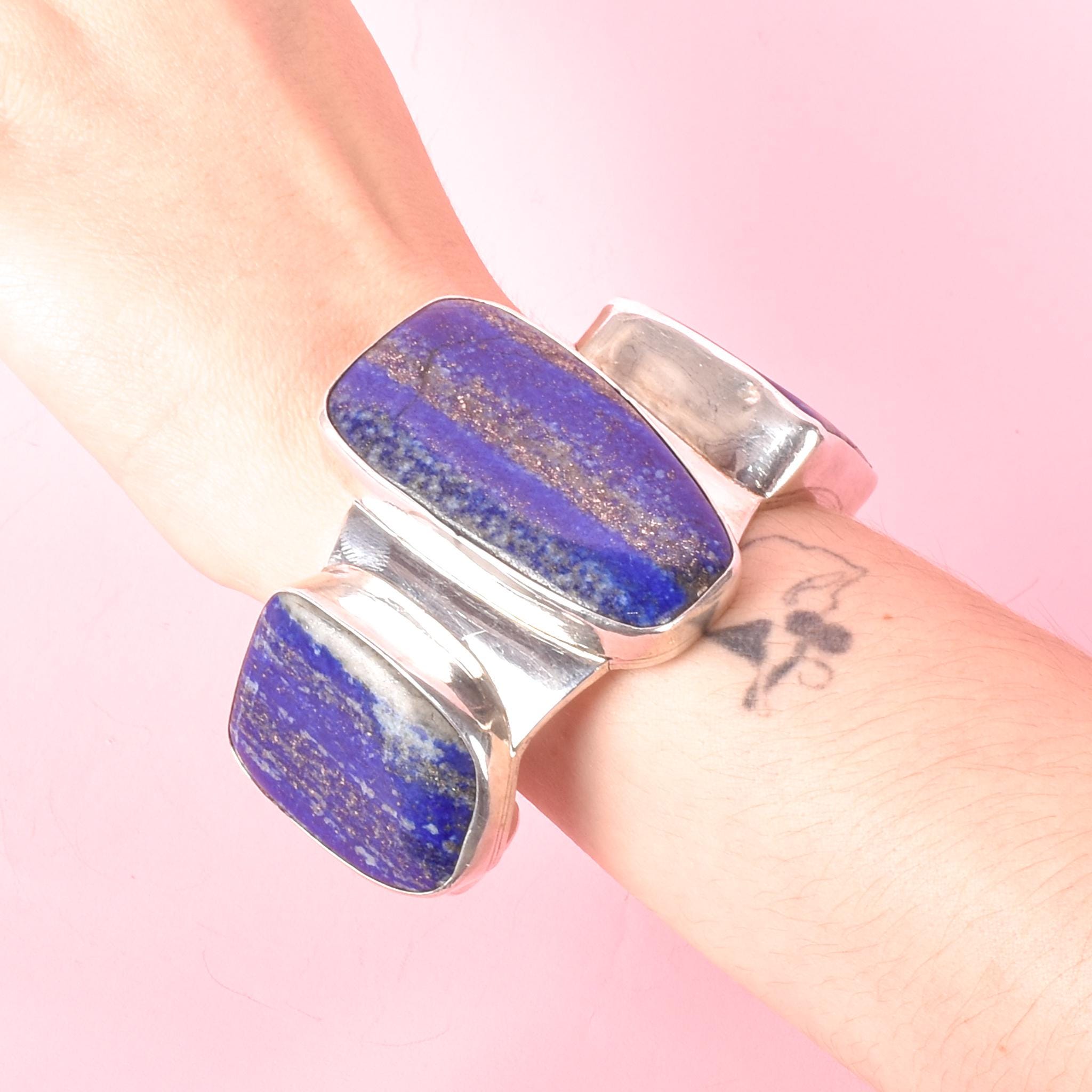 Massive Sterling Silver & Lapis Lazuli Cuff Bracelet