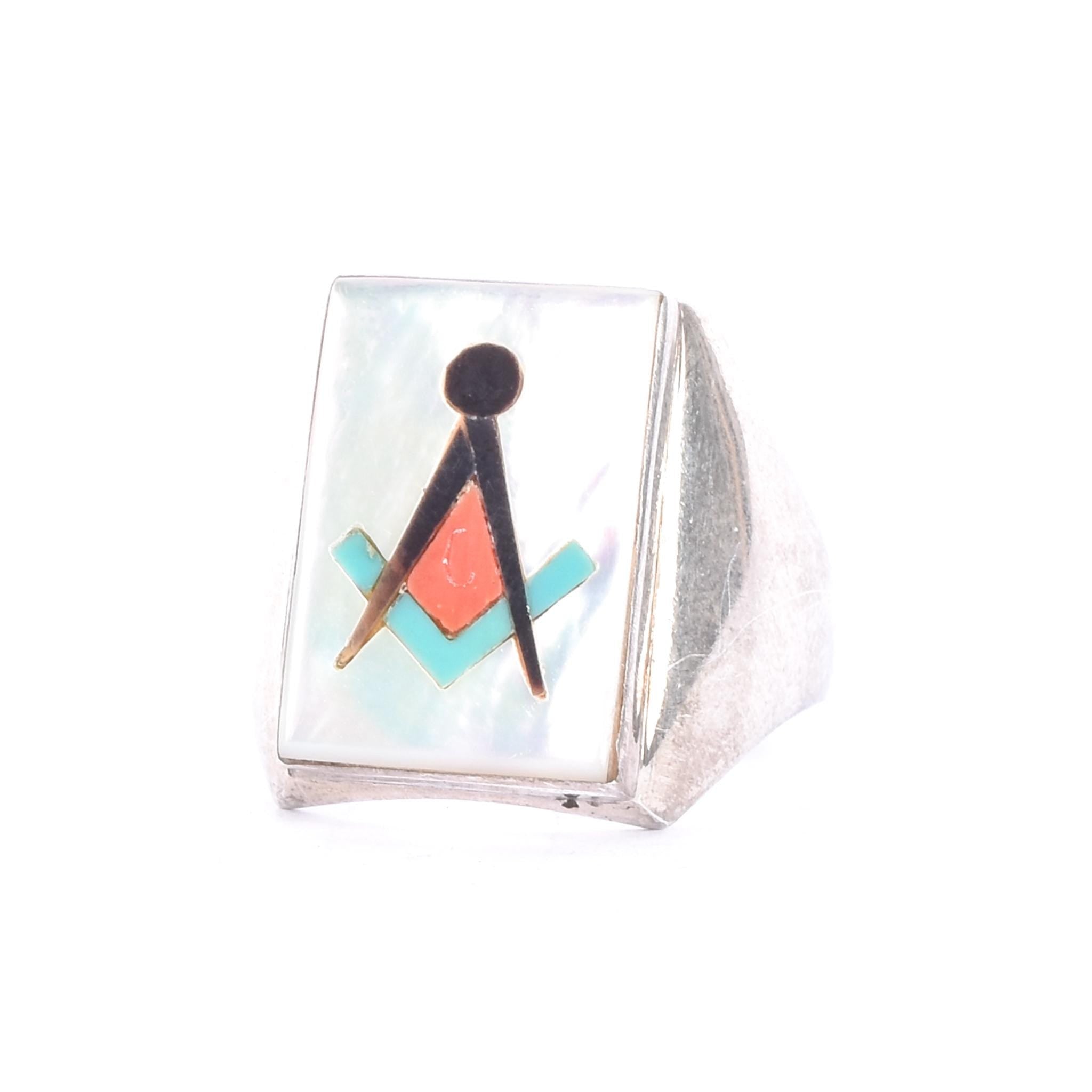 Sterling Silver Turquoise Zuni Inlay Masonic Ring