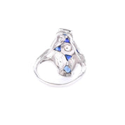 Art Deco 14K Gold Diamond & Synthetic Sapphire Shield Ring
