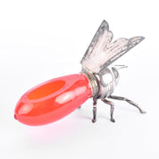 Sterling Silver Plated & Cranberry Glass Bee-Shaped Honey Pot