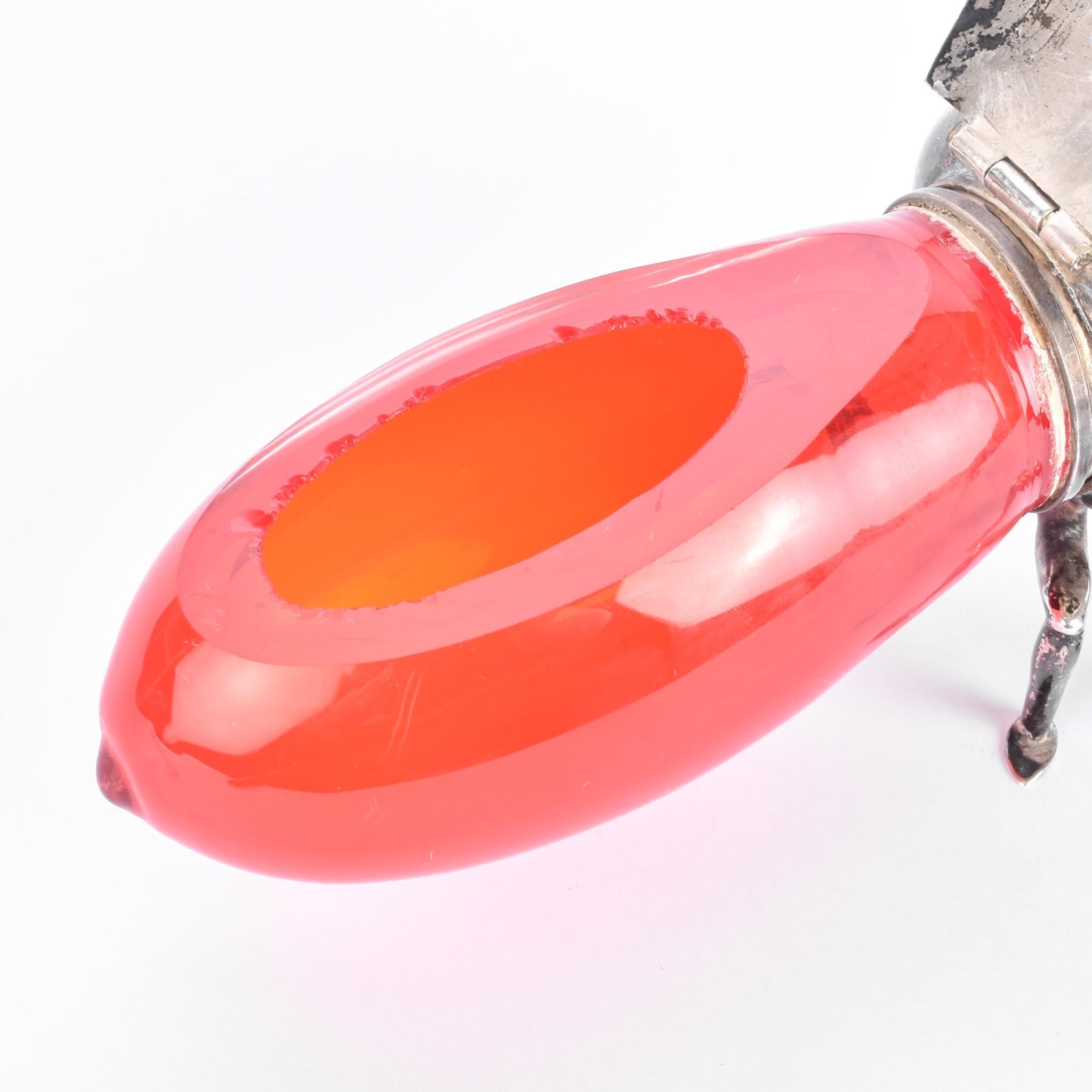 Sterling Silver Plated & Cranberry Glass Bee-Shaped Honey Pot