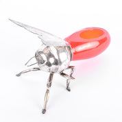 Sterling Silver Plated & Cranberry Glass Bee-Shaped Honey Pot