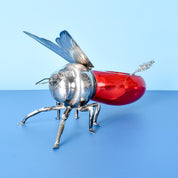 Sterling Silver Plated & Cranberry Glass Bee-Shaped Honey Pot