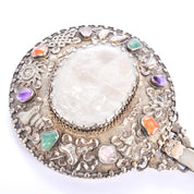 Chinese Silver & Carved Pale Jade Medallion Hand Mirror