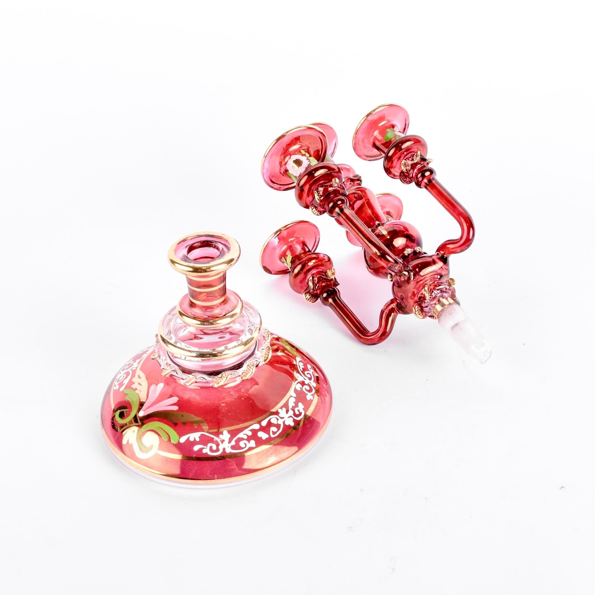 Cranberry Glass Hand-Painted Candelabra-Shaped Perfume Bottle