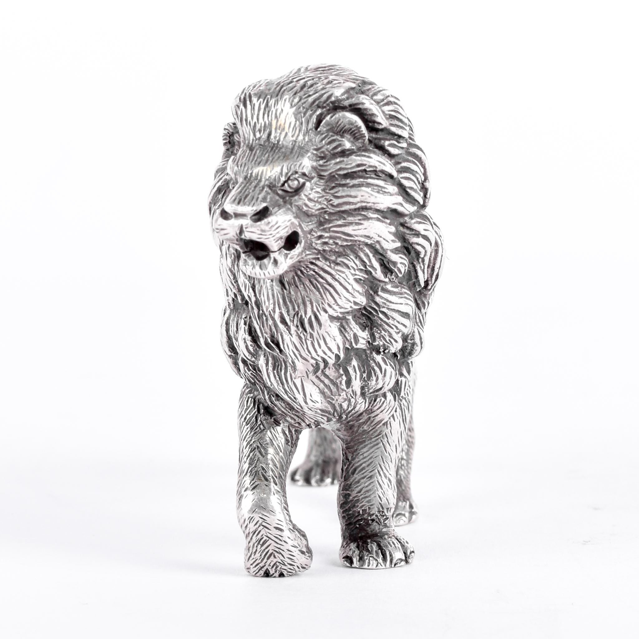 Sterling Silver Roaring Lion Figurine