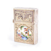 Italian 800 Silver Lighter Case with Hand-Painted Courting Scene
