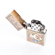 Italian 800 Silver Lighter Case with Hand-Painted Courting Scene