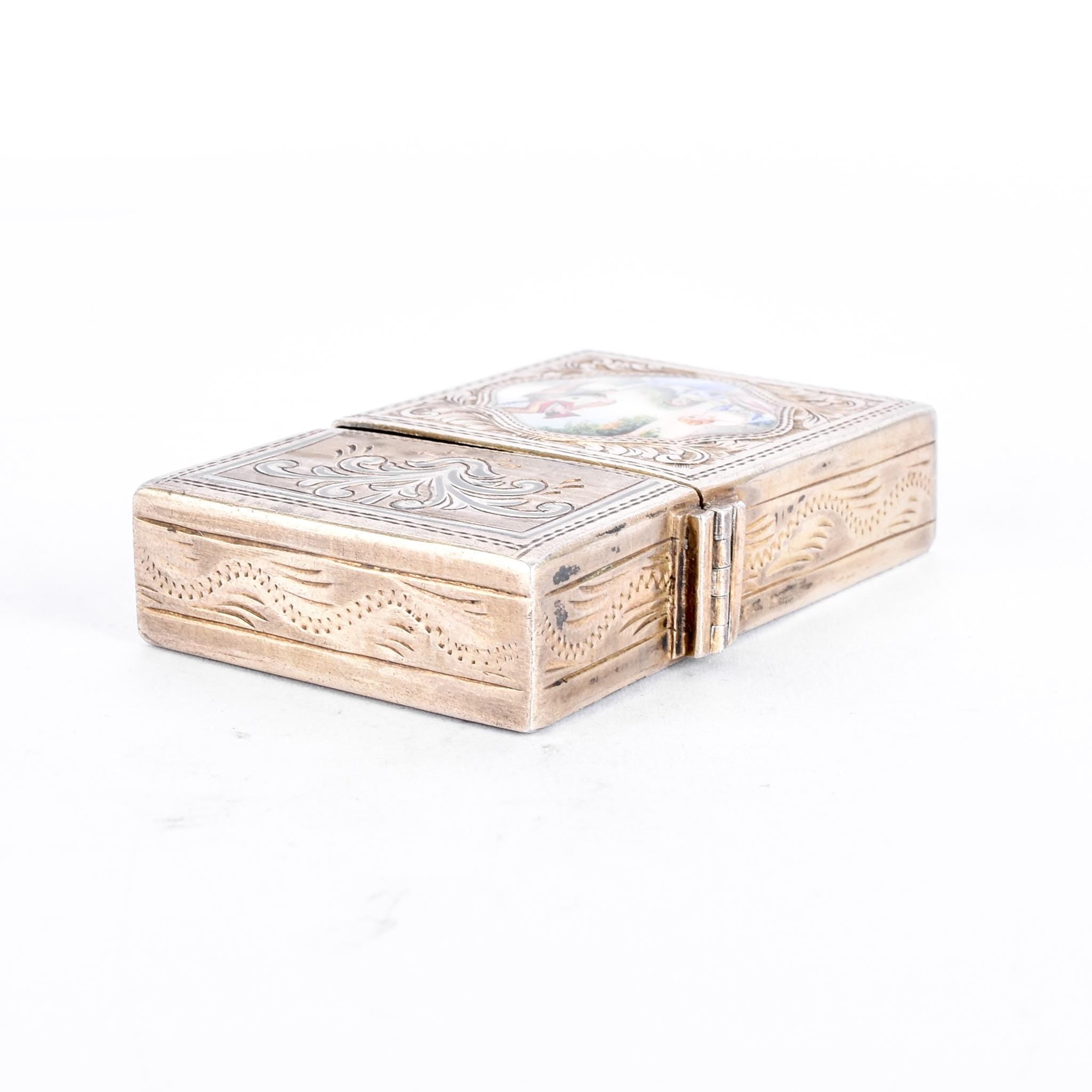 Italian 800 Silver Lighter Case with Hand-Painted Courting Scene