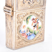 Italian 800 Silver Lighter Case with Hand-Painted Courting Scene