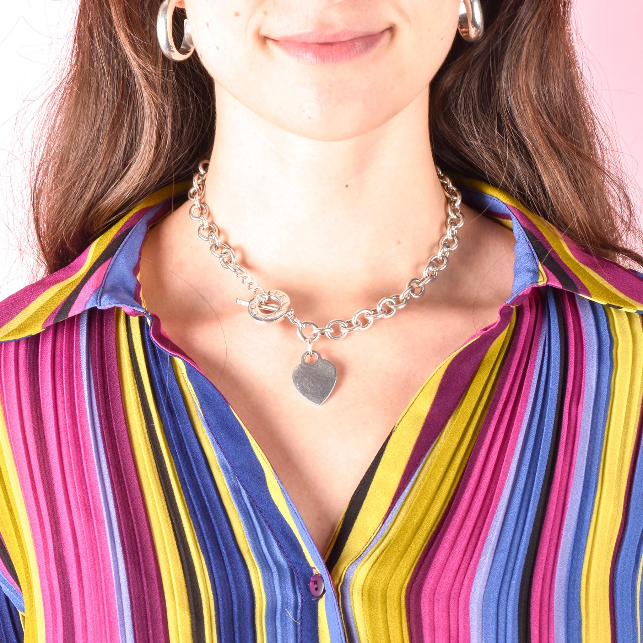 Tiffany & Co. Sterling Silver Heart Tag Toggle Clasp Necklace