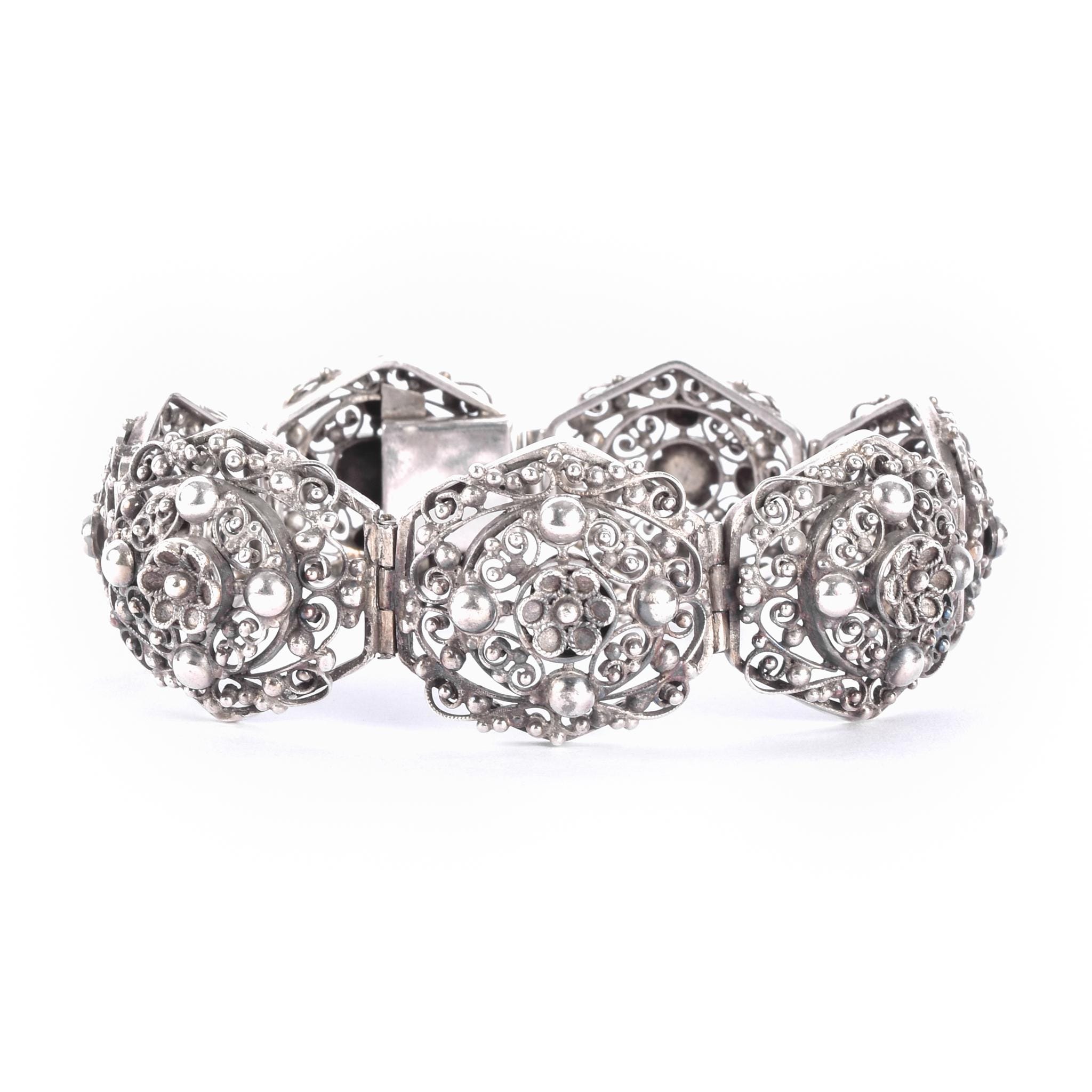 800 Silver Peruzzi Art Deco Filigree Floral Bracelet