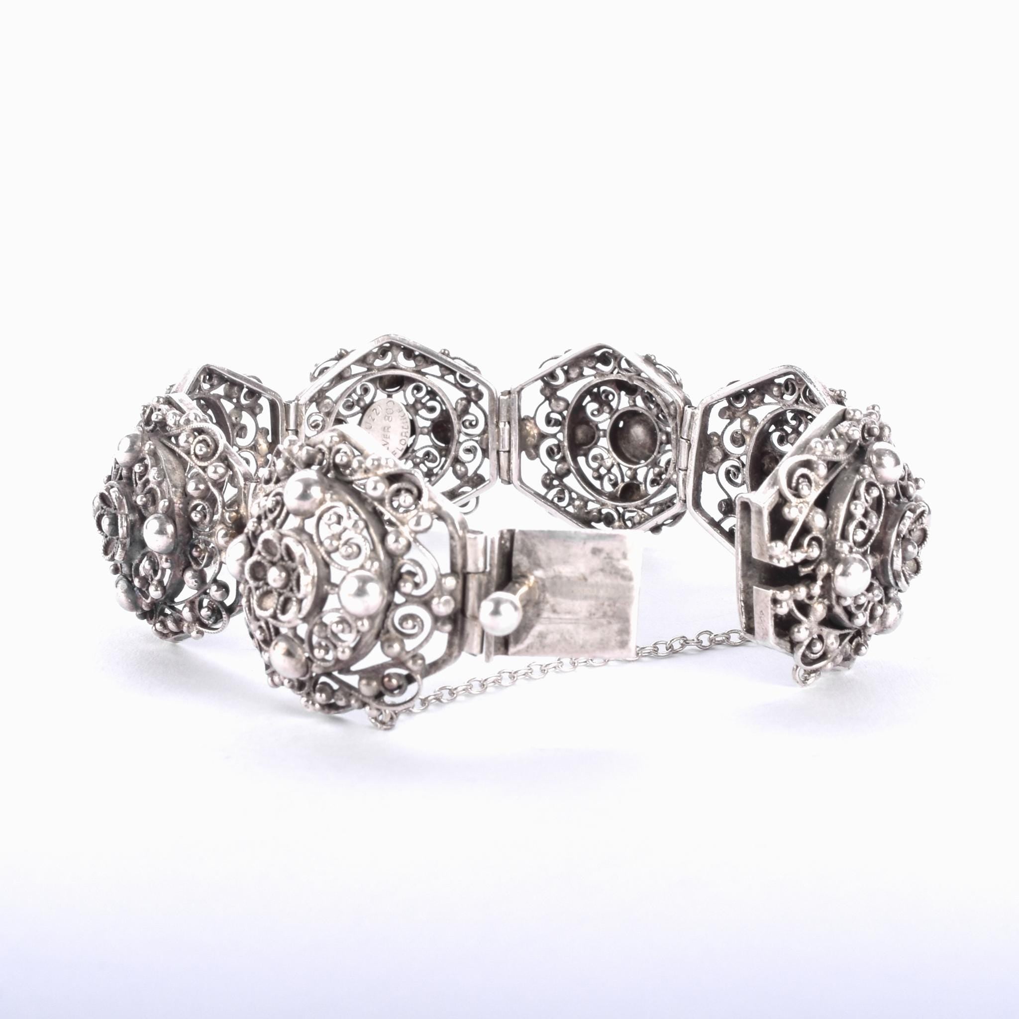 800 Silver Peruzzi Art Deco Filigree Floral Bracelet