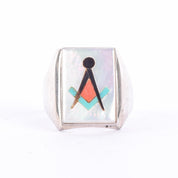 Sterling Silver Turquoise Zuni Inlay Masonic Ring
