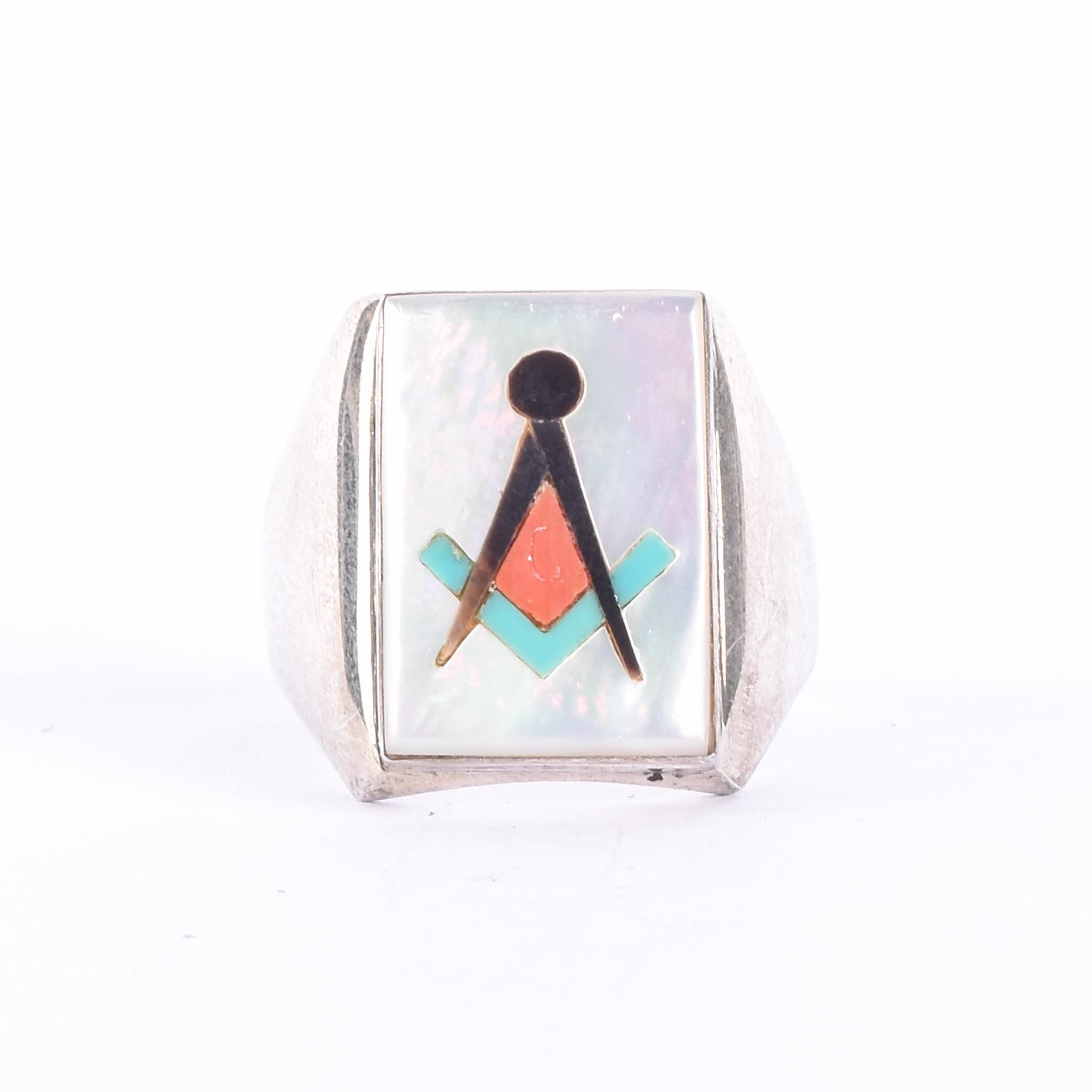 Sterling Silver Turquoise Zuni Inlay Masonic Ring
