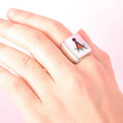 Sterling Silver Turquoise Zuni Inlay Masonic Ring