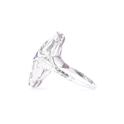 Art Deco 14K Gold Diamond & Synthetic Sapphire Shield Ring