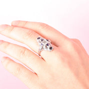 Art Deco 14K Gold Diamond & Synthetic Sapphire Shield Ring