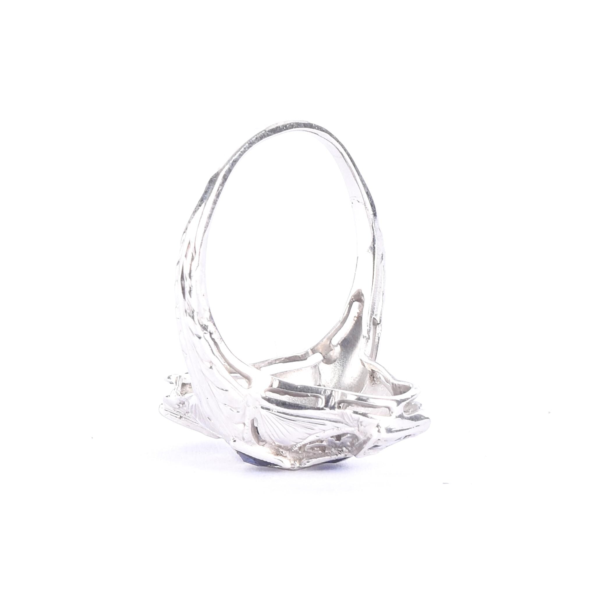 Art Deco 14K Gold Diamond & Synthetic Sapphire Shield Ring