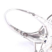 Art Deco 14K Gold Diamond & Synthetic Sapphire Shield Ring