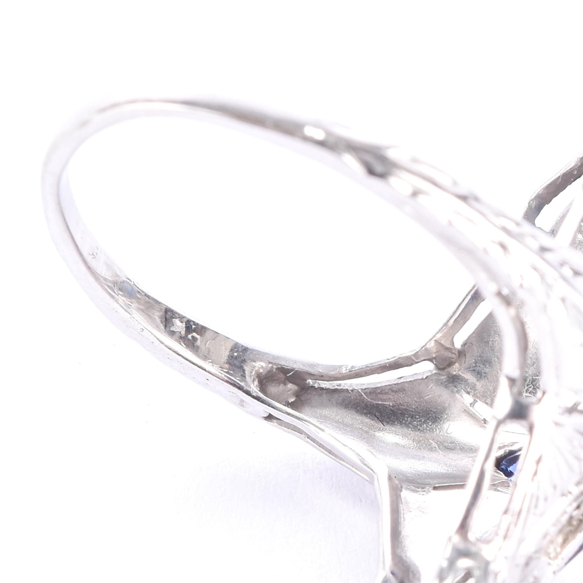 Art Deco 14K Gold Diamond & Synthetic Sapphire Shield Ring