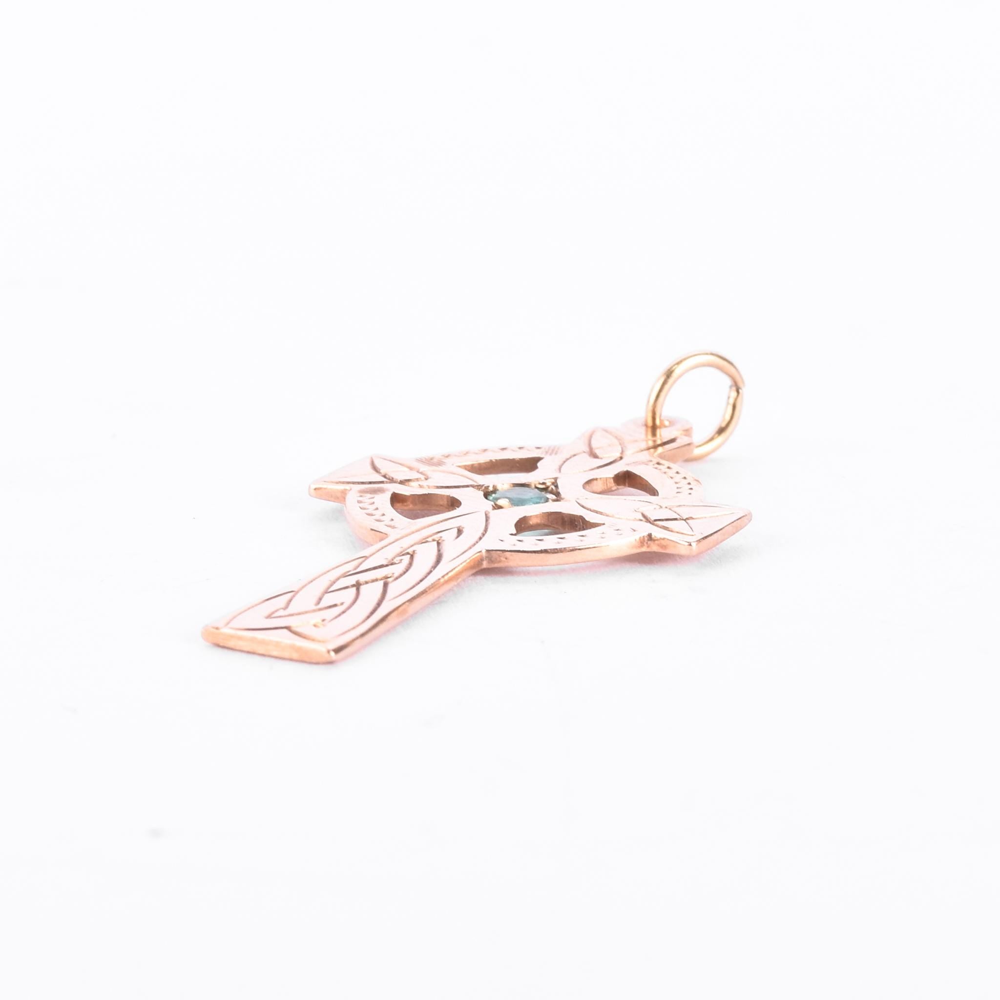 14K Rose Gold & Emerald Celtic Cross Pendant