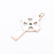 14K Rose Gold & Emerald Celtic Cross Pendant