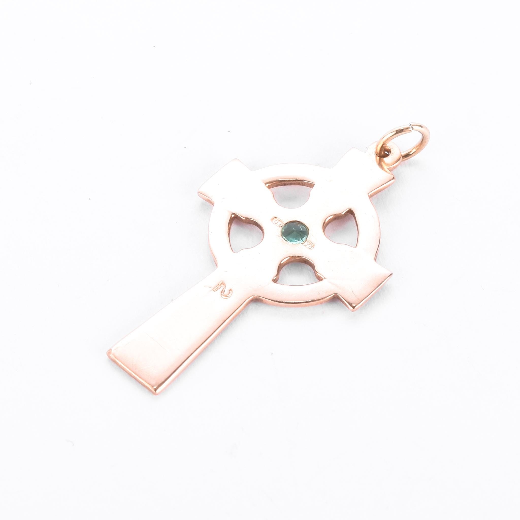 14K Rose Gold & Emerald Celtic Cross Pendant