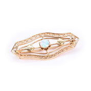 14K Gold & Opal Art Nouveau Filigree Bar Pin