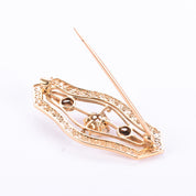 14K Gold & Opal Art Nouveau Filigree Bar Pin
