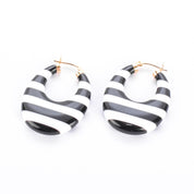 14K Gold & Black/White Onyx Striped Hoop Earrings