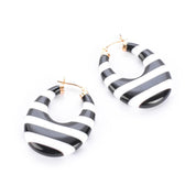 14K Gold & Black/White Onyx Striped Hoop Earrings