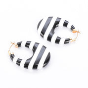 14K Gold & Black/White Onyx Striped Hoop Earrings