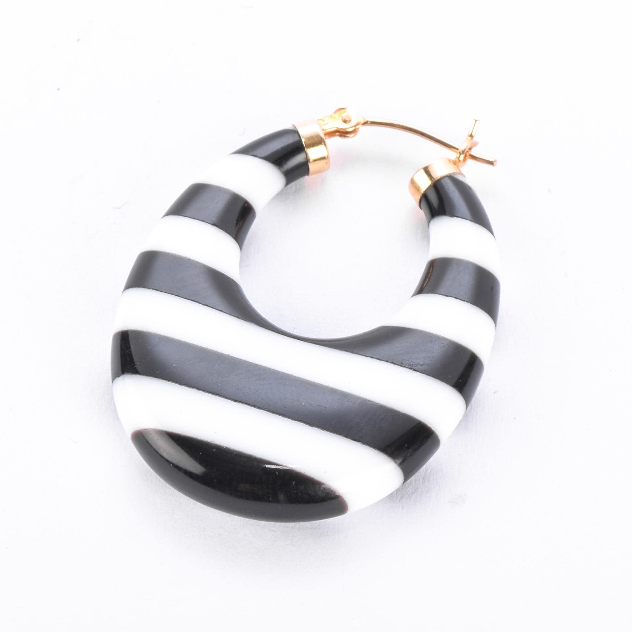 14K Gold & Black/White Onyx Striped Hoop Earrings