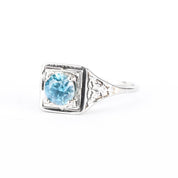 Art Deco 18K White Gold & Blue Topaz Solitaire Ring