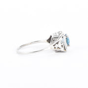 Art Deco 18K White Gold & Blue Topaz Solitaire Ring