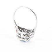 Art Deco 18K White Gold & Blue Topaz Solitaire Ring