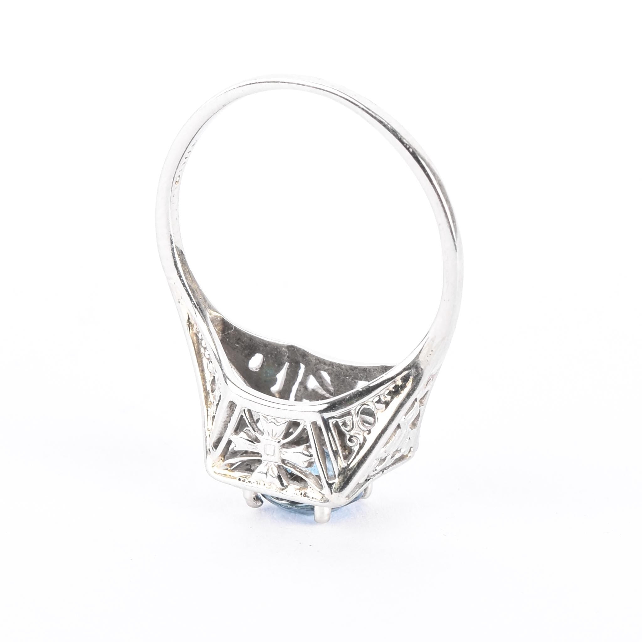 Art Deco 18K White Gold & Blue Topaz Solitaire Ring