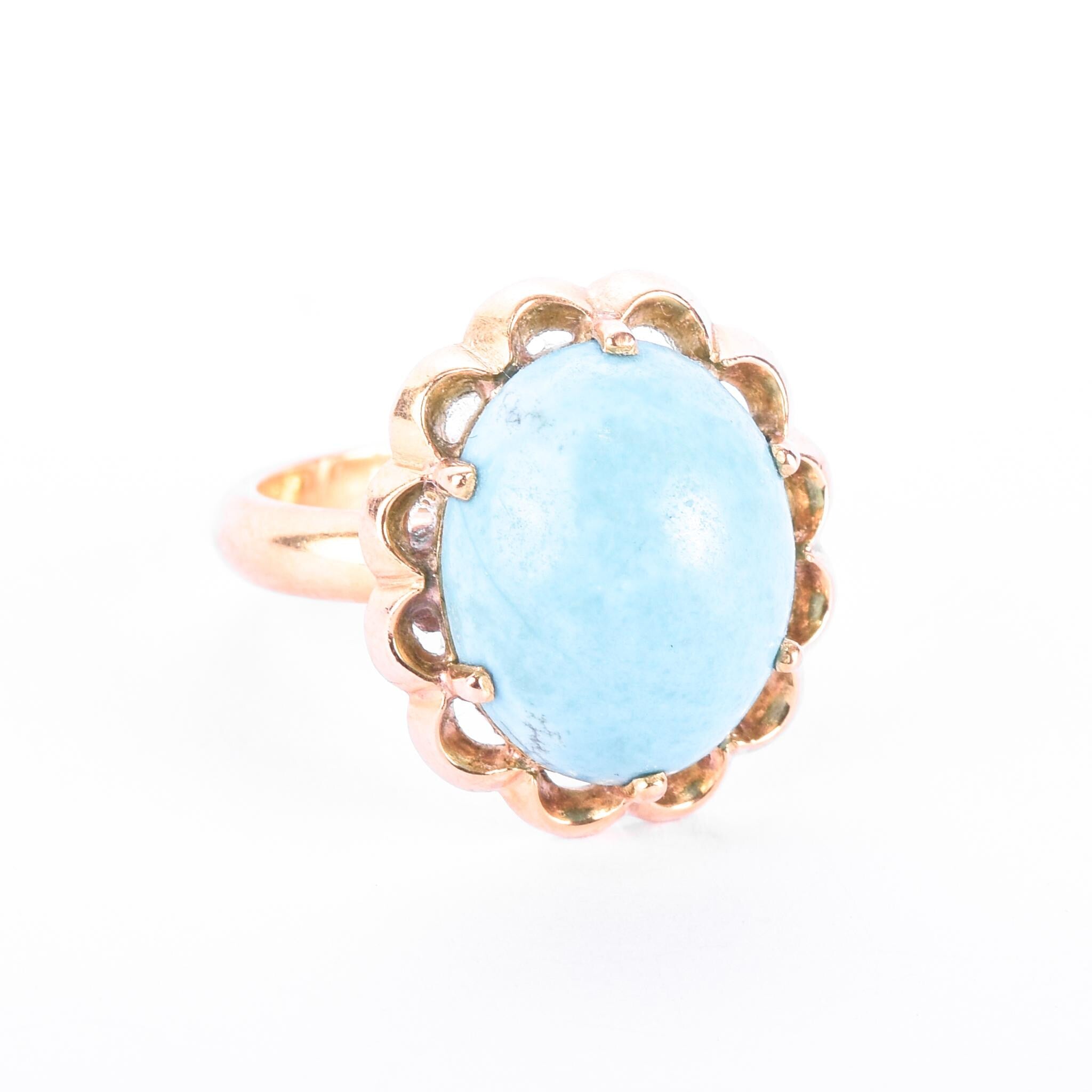 18K Gold Turquoise Cabochon Statement Ring