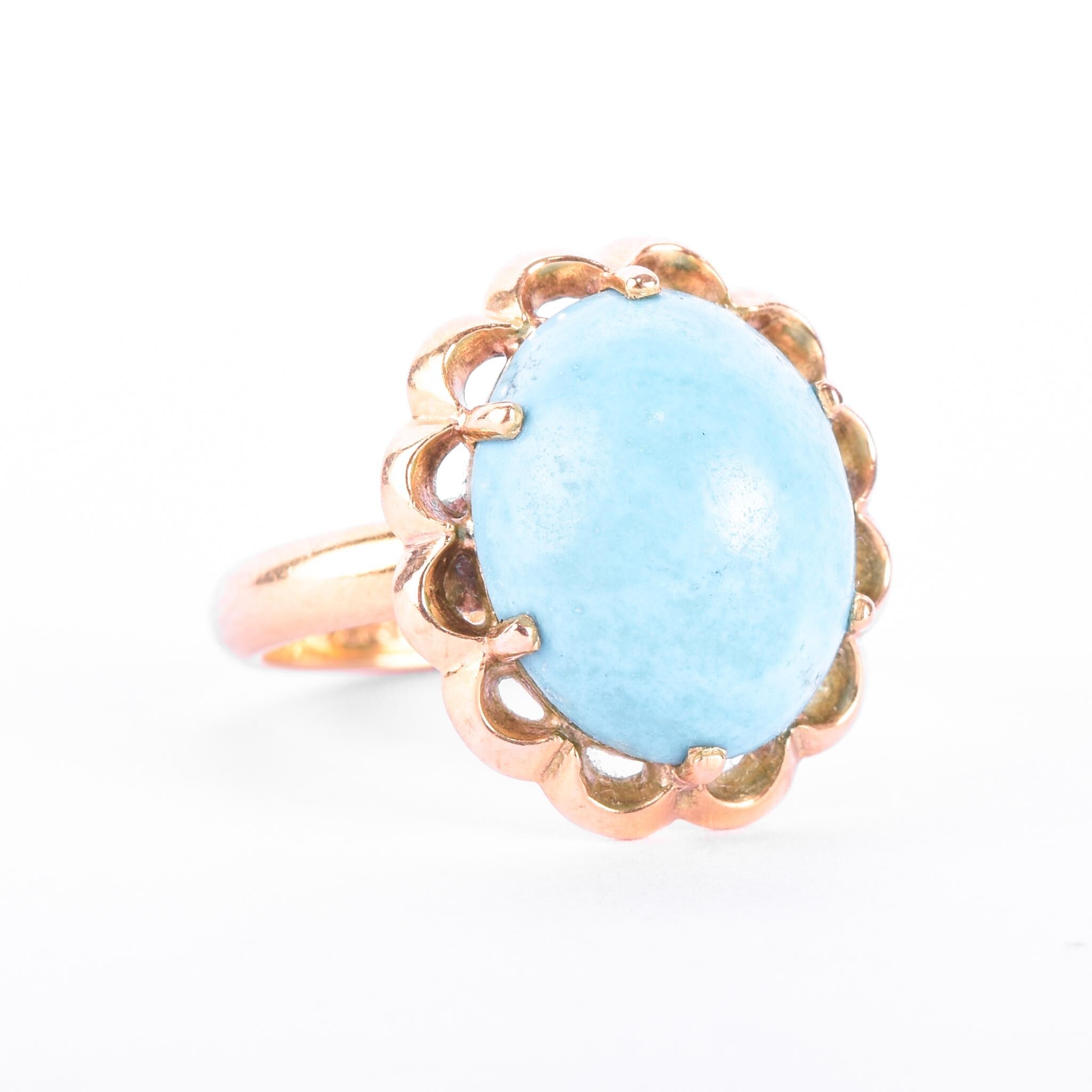 18K Gold Turquoise Cabochon Statement Ring