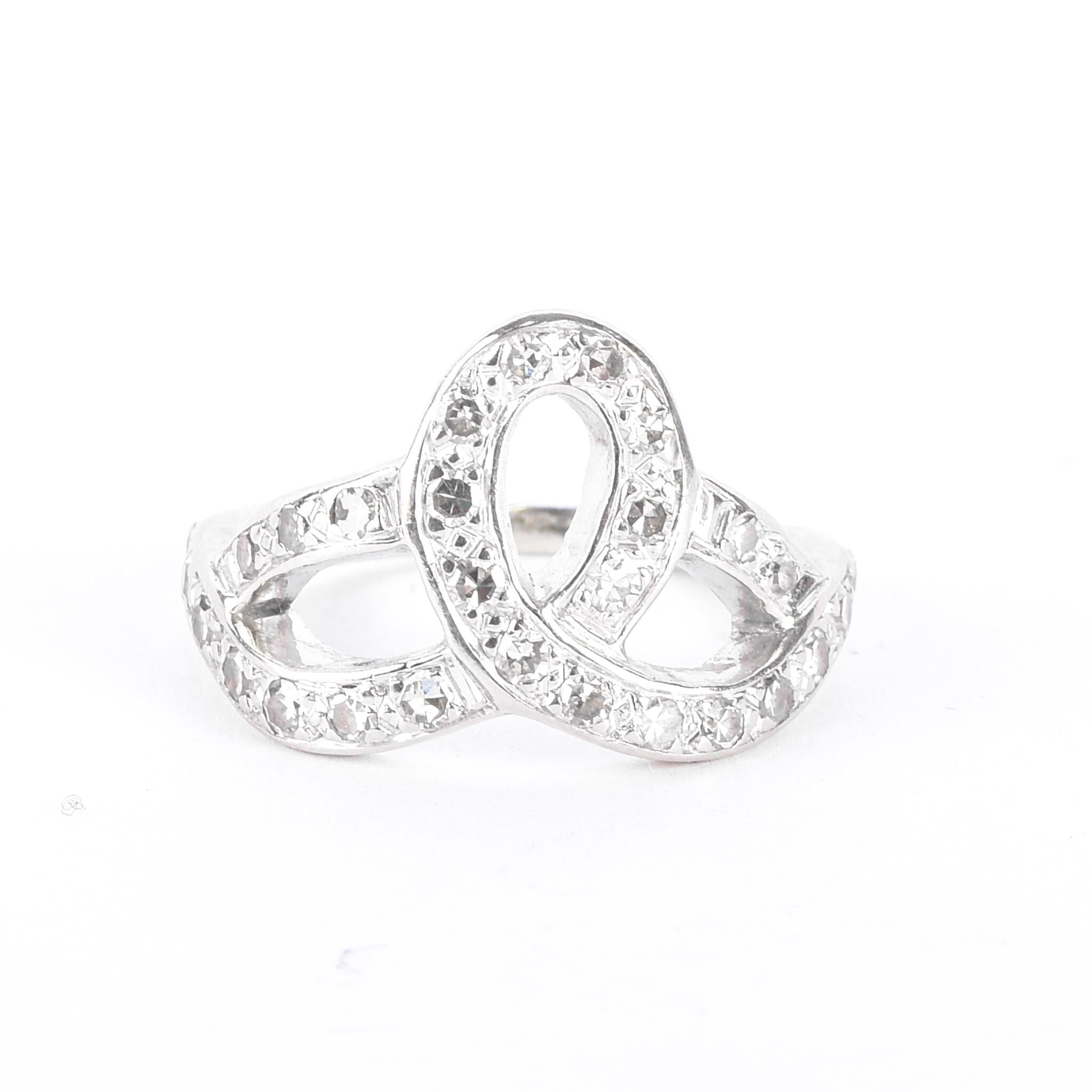 14K White Gold Pavé Diamond Loop Knot Ring