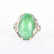 14K Gold Carved Dragon & Jade Cabochon Ring