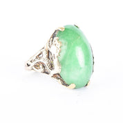 14K Gold Carved Dragon & Jade Cabochon Ring