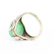 14K Gold Carved Dragon & Jade Cabochon Ring