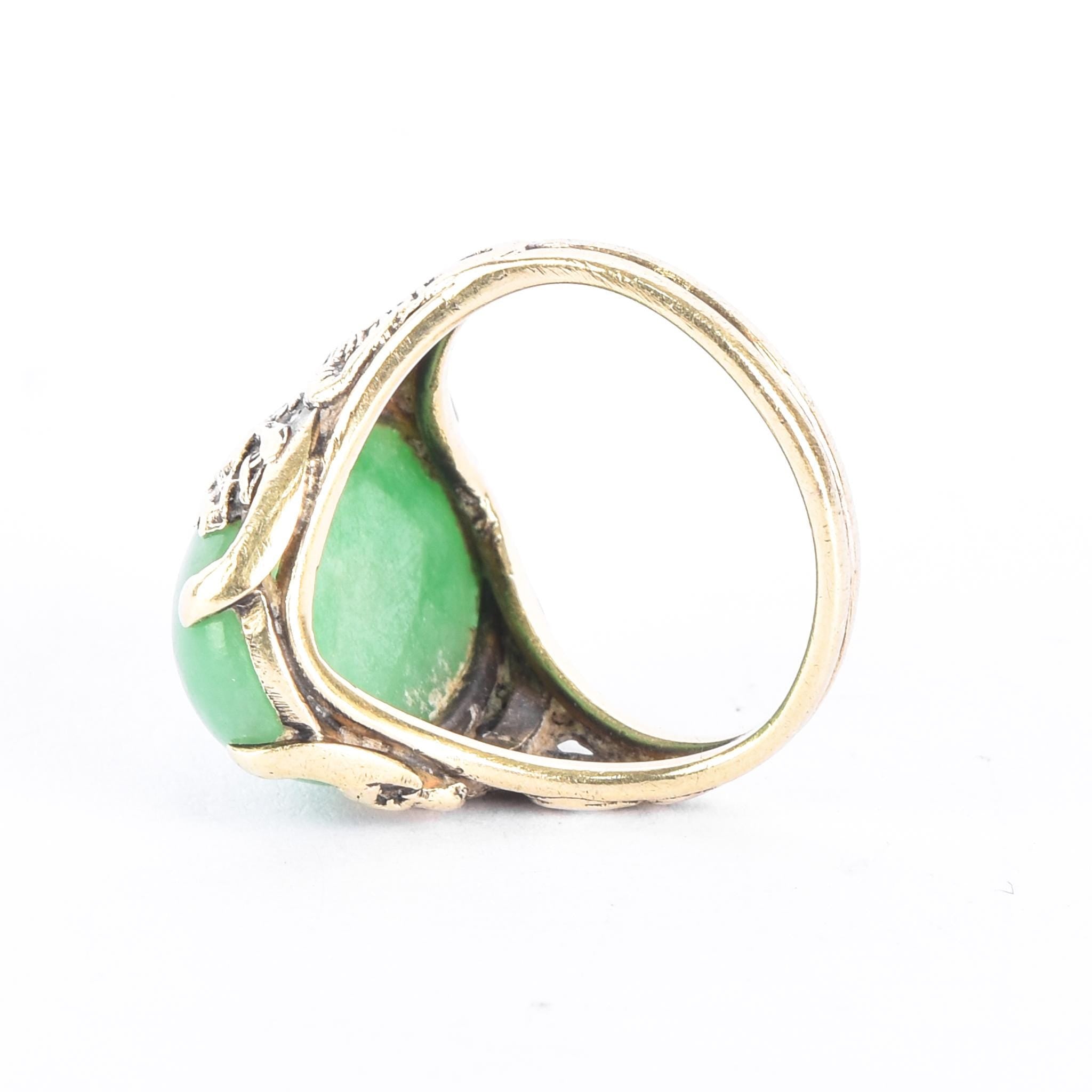 14K Gold Carved Dragon & Jade Cabochon Ring