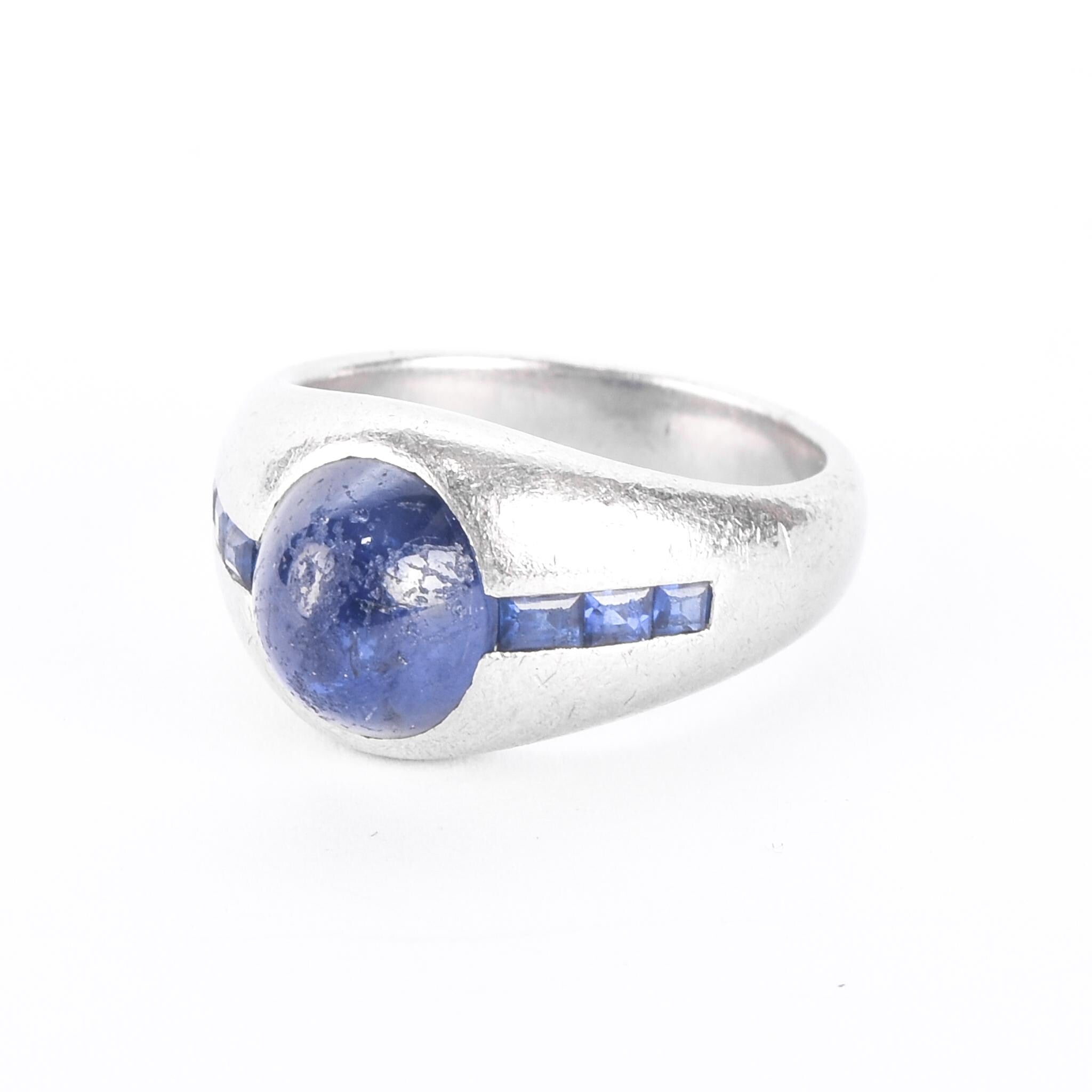 Platinum and Synthetic Sapphire Cabochon Ring
